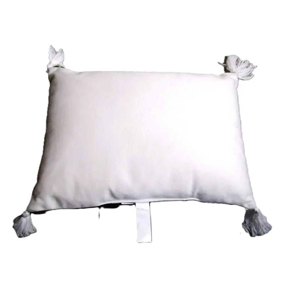 GATHER Decorative Pillow White with Colorful Chenille Letters Tassels 10x14 inch